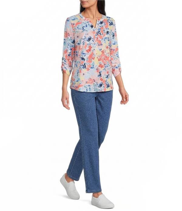 アリソン デイリー レディース ボトムス デニムパンツ ストレート プチ ジーンズ Allison Daley Petite Size Straight Leg Stretch Denim Elast