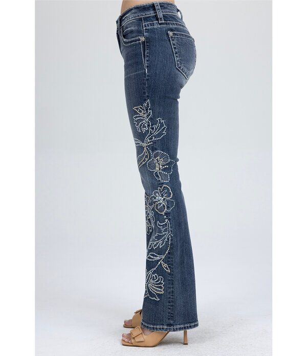 ミスミー レディース ボトムス デニムパンツ ブーツカット フラワー柄 ブーツ ジーンズ フラワー Miss Me Mid Rise Floral Embellished Bootcut Jeans