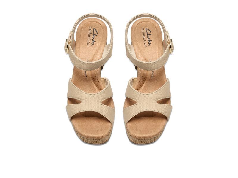 クラークス レディース シューズ ヒール Clarks Nerisa Twist Natural Canvas Textile