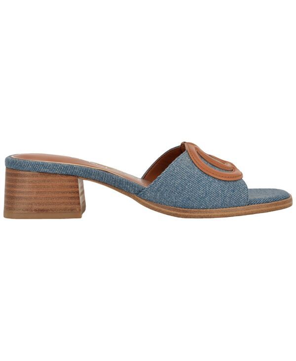 ゲス レディース シューズ スリッポン・ローファー サンダル ヒール GUESS Womens Cerrina SlipOn Block Heel Sandal Blue Denim Leather