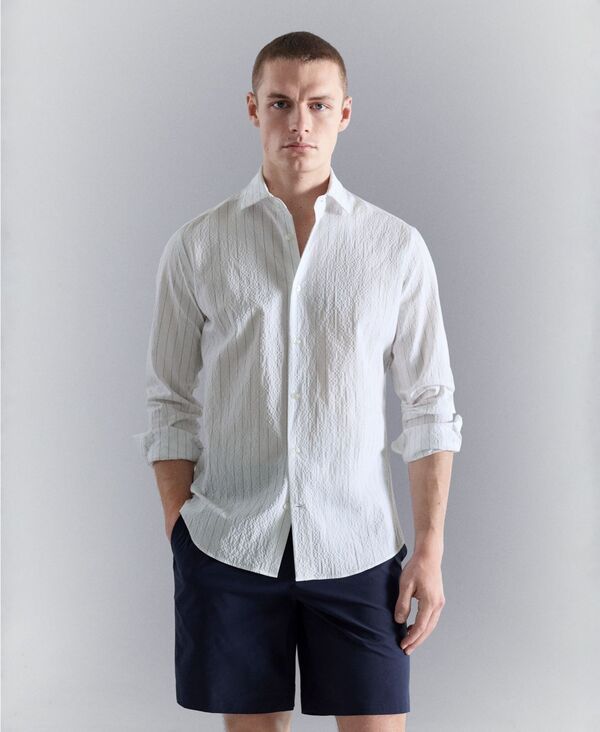 マンゴ メンズ トップス シャツ MANGO Mens WrinkledEffect Pinstripe Shirt White ホワイト