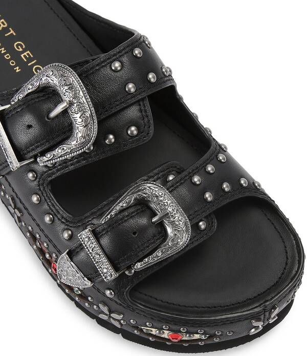 カートジェイガーロンドン レディース シューズ サンダル レザー Kurt Geiger London Western Buckle Stud Slide Leather Flatform Sanda