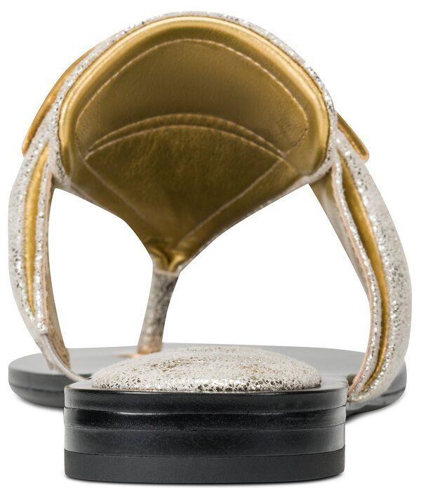ダナキャラン レディース シューズ サンダル トール ベルベット Donna Karan Velvet Metallic Thong Sandals White Gold ホワイト