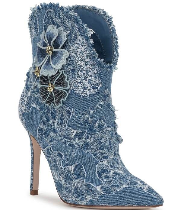ジェシカシンプソン レディース シューズ ブーツ・レインブーツ Tシャツ デニム Jessica Simpson Plitee Denim 3D Flower Embellished Western