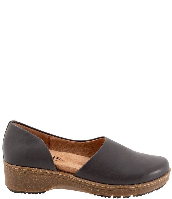 ソフトウォーク レディース シューズ サンダル レザー SoftWalk Addie Leather Open Side Clogs Dark Grey グレー