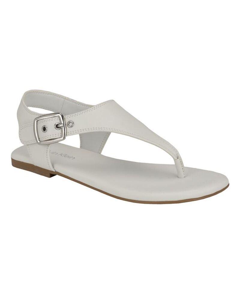 カルバンクライン レディース シューズ サンダル Calvin Klein Womens Moraca Buckle TStrap Flat Sandals White ホワイト