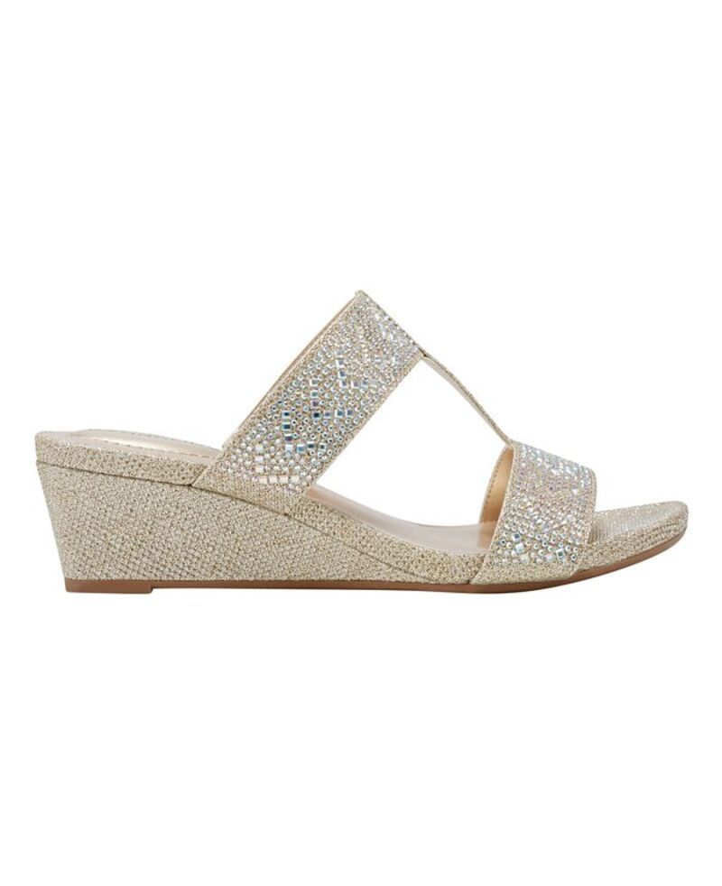 バンドリーノ レディース シューズ サンダル Bandolino Womens Iluvit Embellished T Strap Wedge Sandals Gold ゴールド