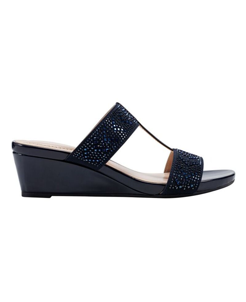 バンドリーノ レディース シューズ サンダル Bandolino Womens Iluvit Embellished T Strap Wedge Sandals Navy ネイビー