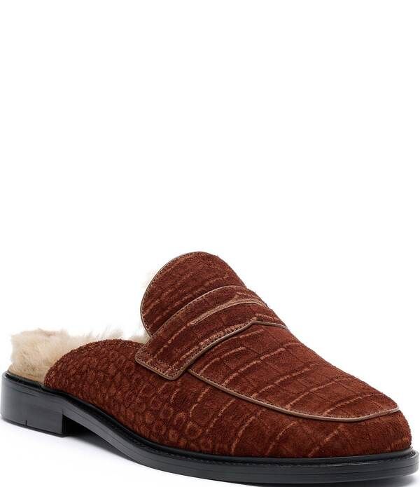 マークノーラン メンズ シューズ スリッポン・ローファー スエード Marc Nolan Mens Del Mar Croco Embossed Suede Penny Loafer Mules Br
