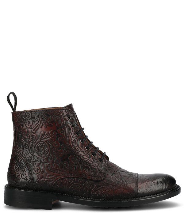 タフト メンズ シューズ ブーツ・レインブーツ フラワー柄 キャップ レザー フラワー Taft Mens Rome Floral Embossed Leather Cap Toe Boots Mor