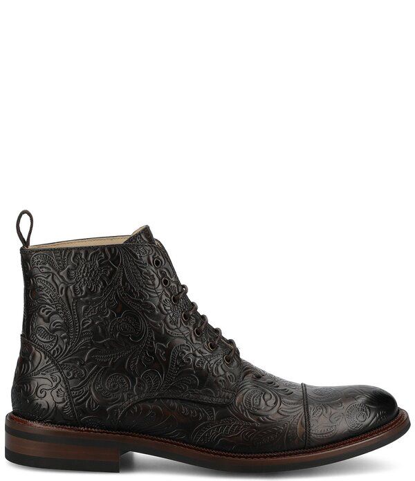 タフト メンズ シューズ ブーツ・レインブーツ フラワー柄 キャップ レザー フラワー Taft Mens Rome Floral Embossed Leather Cap Toe Boots Mar
