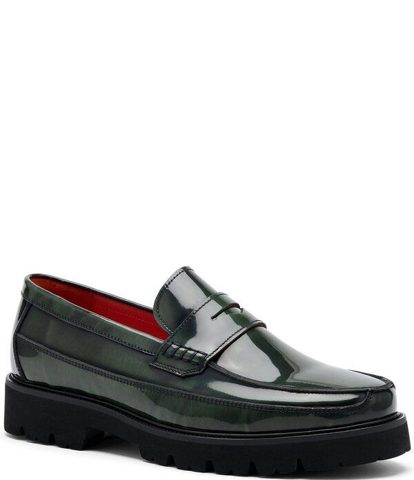 マークノーラン メンズ シューズ スリッポン・ローファー レザー Marc Nolan Mens Adler Patent Leather Penny Loafers Dark Green グリーン