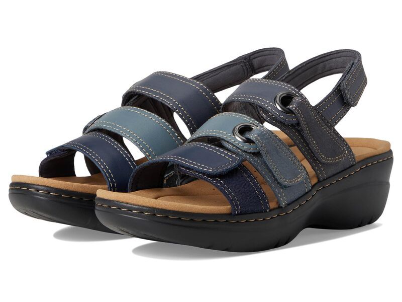 クラークス レディース シューズ ヒール Clarks Merliah 2 Bali Navy Combi Leather ネイビー
