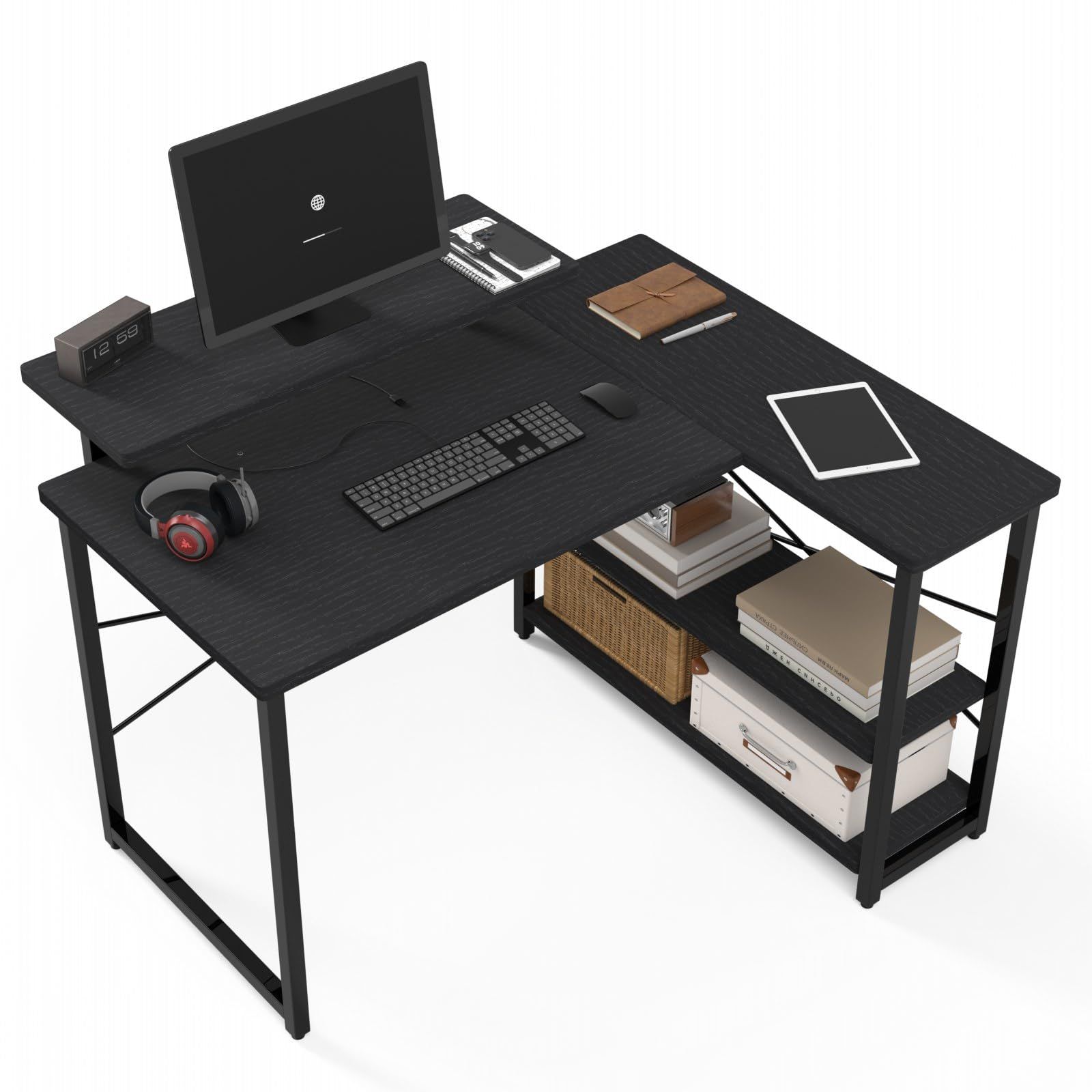 Embrace life パソコンデスク computer desk 机 収納 ゲーミングデスク L字型 リムーバブルラック pcデスク デスク ラック付き コーナー オフィ 在宅勤務 副105cm ブラックｍａ