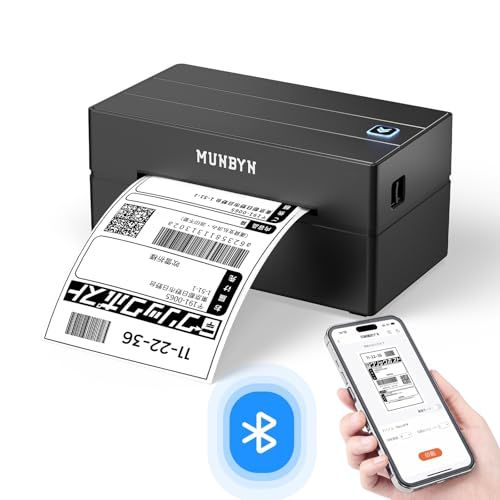 MUNBYN Bluetoothラベルプリンター 180mm/s 高速印刷 ワンクリック設定 ホーム&オフィス用 日本郵便対応（クリックポスト） 幅108mm（最大） A6ラベル対応 Windows&Mac対応 203dpi 専用エディタ付き 05eae1f7