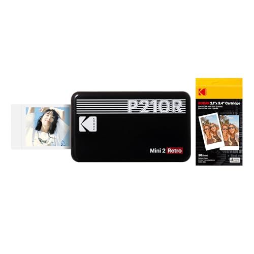 コダックKodak Mini 2 レトロ 4PASS スマホプリンター／インスタントプリンター／チェキプリンター(5.3ｘ8.6cm)+プリンター本体8枚入り+30枚バンドル、ブラックｍａ