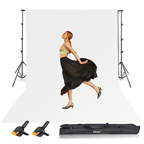 EMART ホワイト 背景スタンド 260x300cm セット 白布 300x360cm アルミ合金 ナイロン 白い背景布 スプリングクランプ キャリーバッグ 宅コス コスプレスタジオ オンラインイベント送料無料