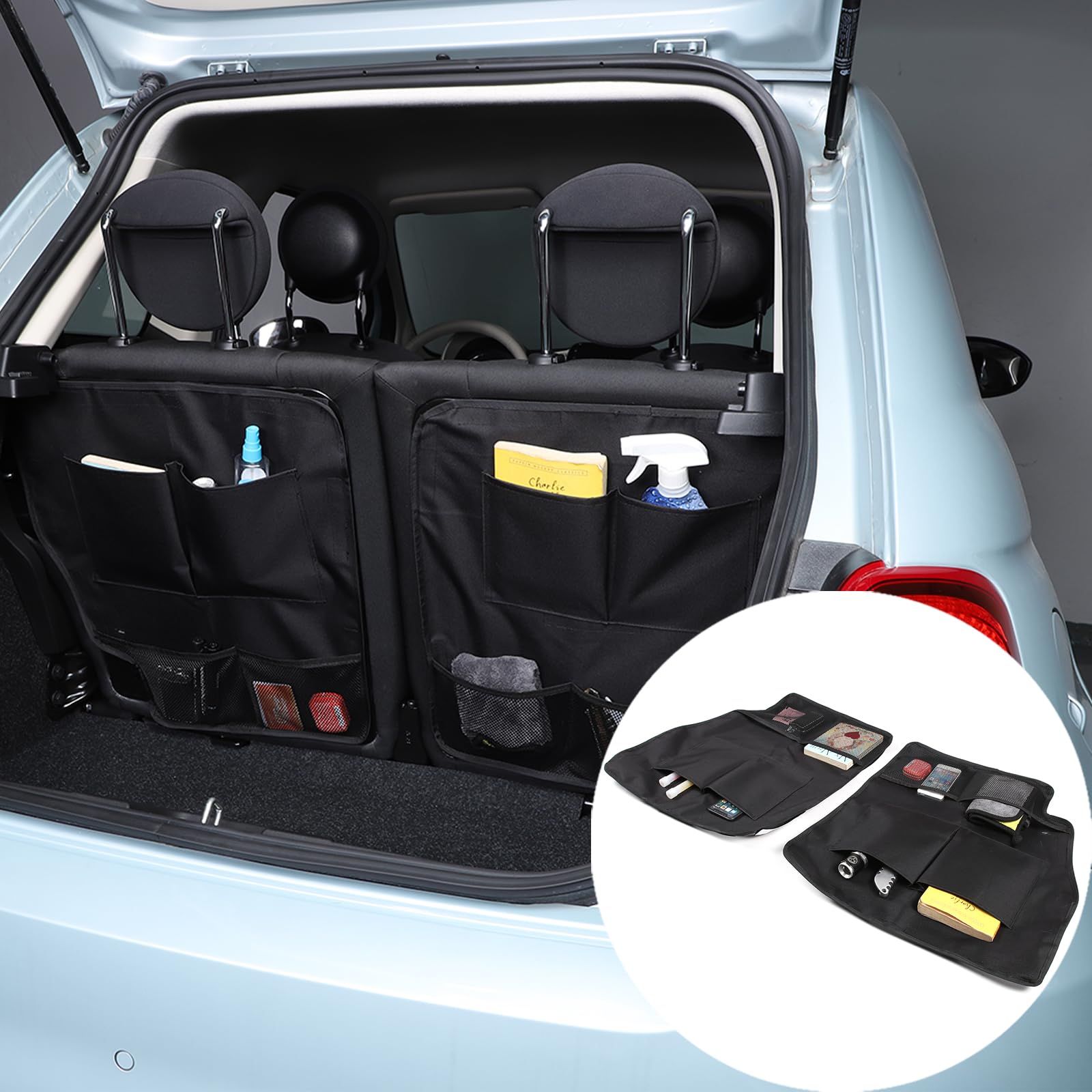 新品 Hcilloend 新型 フィアット 500 専用 2016~2023に適用 シートバックポケット 車用収納ポケット 後部座席収納ハンギングバッグ オックスフォード製 取付簡単 貼付タイプ 収納用 内装パーツ 大容量 カスタム アクセサリー カー用品 便