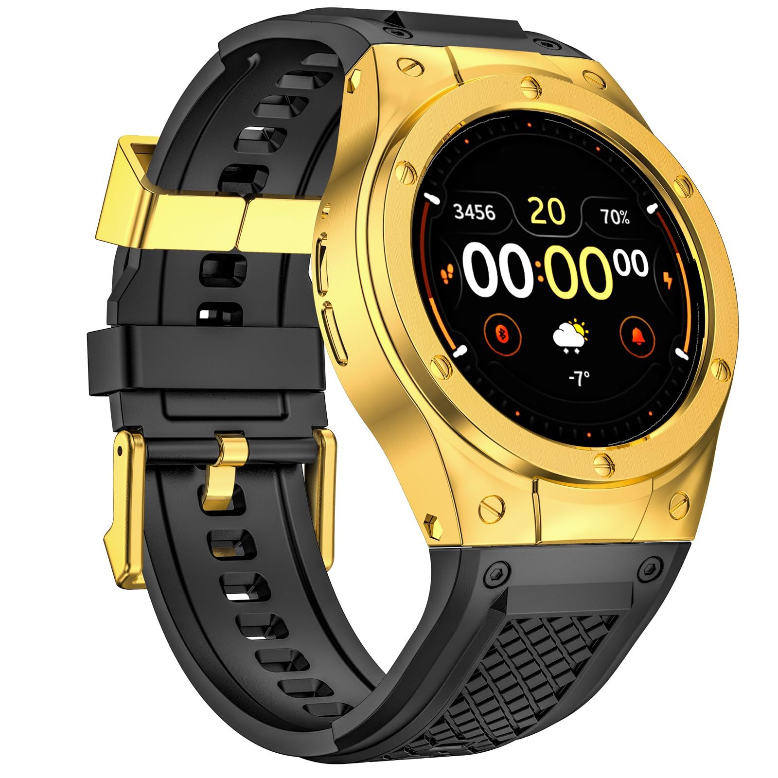 新品 [MioHHR] ソフトシリコンバンド Google Pixel Watch 3/2/1用，ソフト交換用ストラップ ステンレススチール保護ケース Google Pixel Watch 41mm用，男女兼用 ゴールド