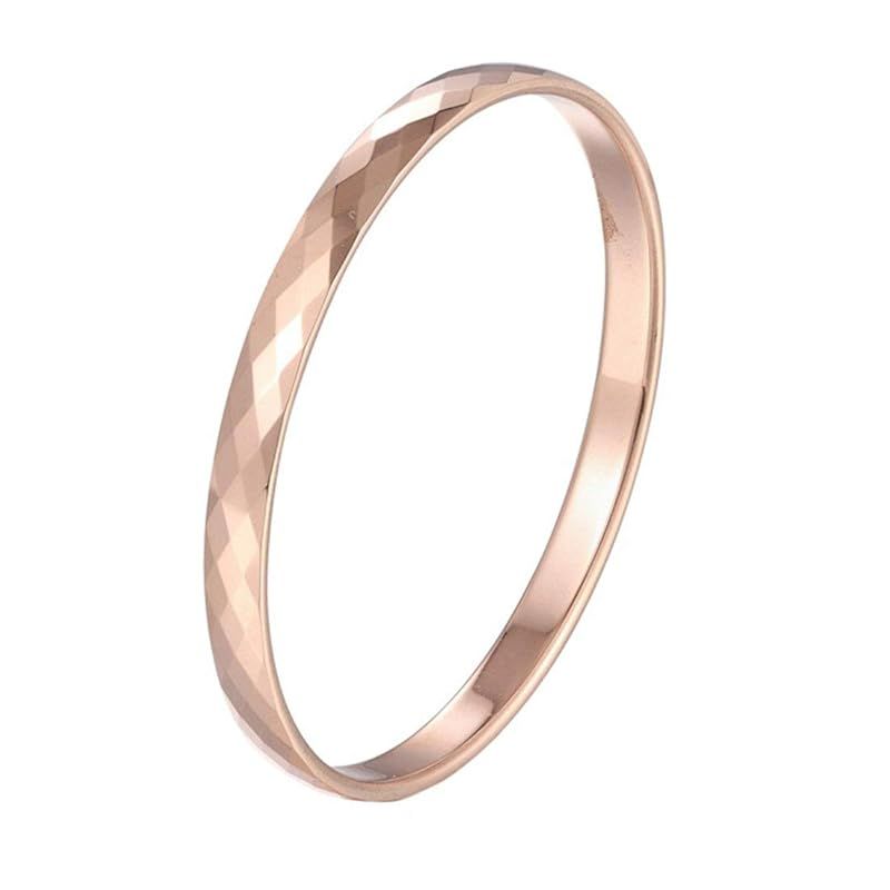 Rockyuブレスレット レディース ブランド 人気 バングル ピンクゴールド リング 多面カット バングル 幅広 18k タングステンブレスレット シンプル 新年 人気 プレゼント