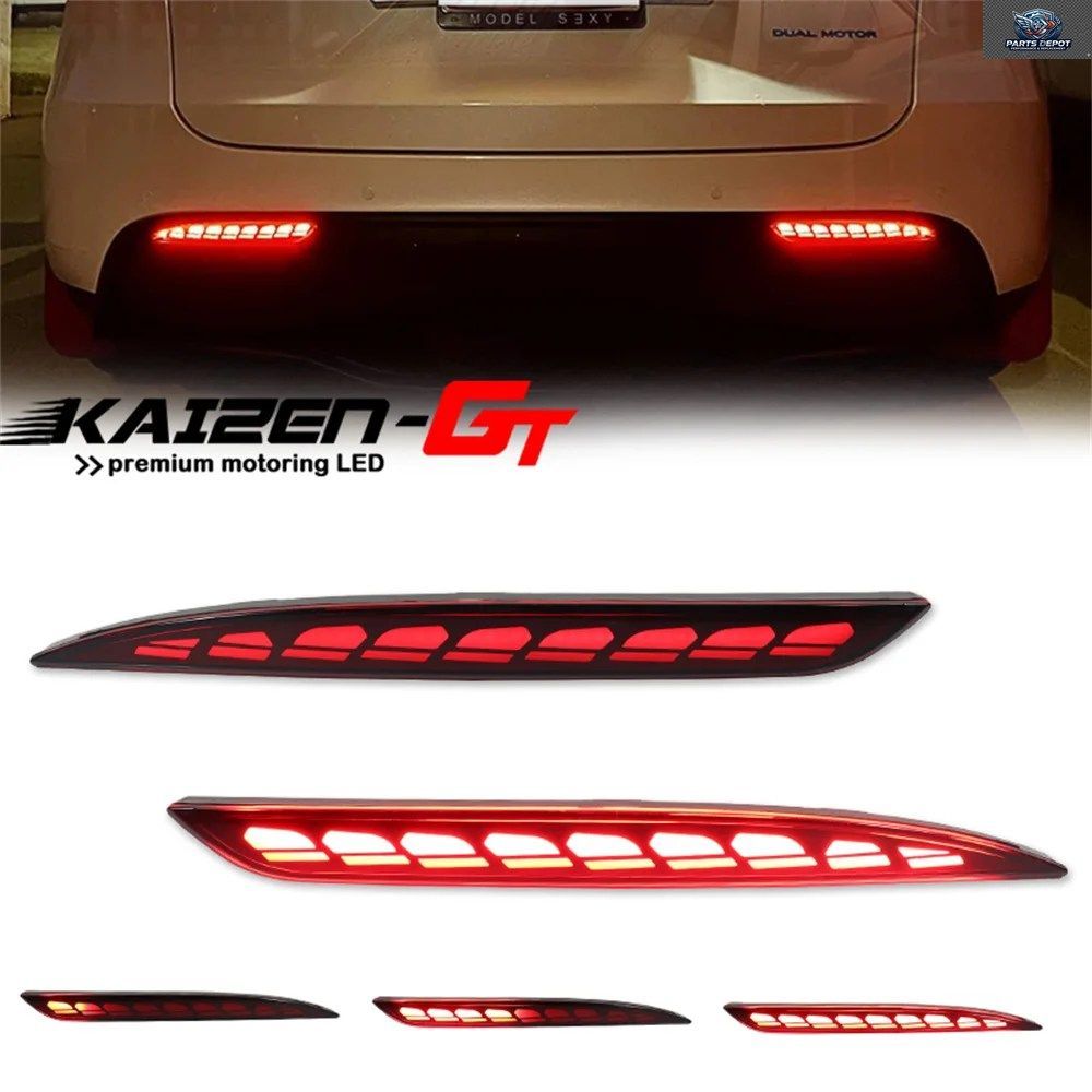 テスラ モデルY 2020-2024年モデル用 赤色LEDリアバンパーリフレクター テール/ブレーキライト リアフォグライト シーケンシャルターンシグ