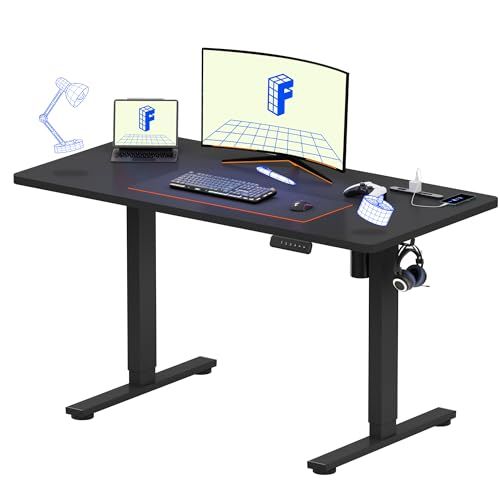 FlexiSpot 電動昇降デスク EF1 Pro 在宅ワーク/オフィス用 高さ調節範囲690-1100mm USB＆コンセント付き 4段階メモリ機能 耐荷重60kg 5年保証 フック付き） (足（黒）+天板（黒）+コンセント付き, 120*60)ｍａ