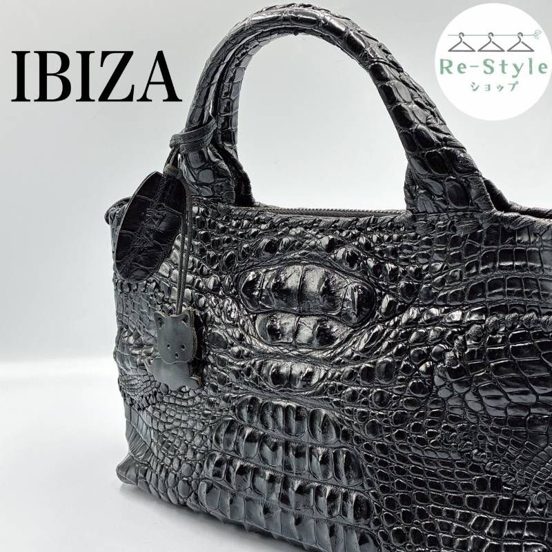 IBIZA イビザ　ハンドバッグ　センター取り　クロコダイル　猫チャーム　最高級　ブラック　黒