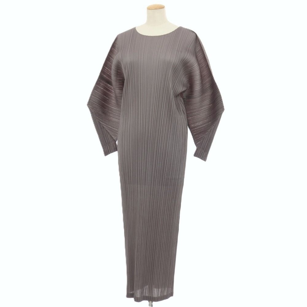 【中古】プリーツプリーズ PLEATS PLEASE 2026年春夏 プリーツ加工 ロングワンピース グレー【サイズ表記なし（L位）】【レディース】