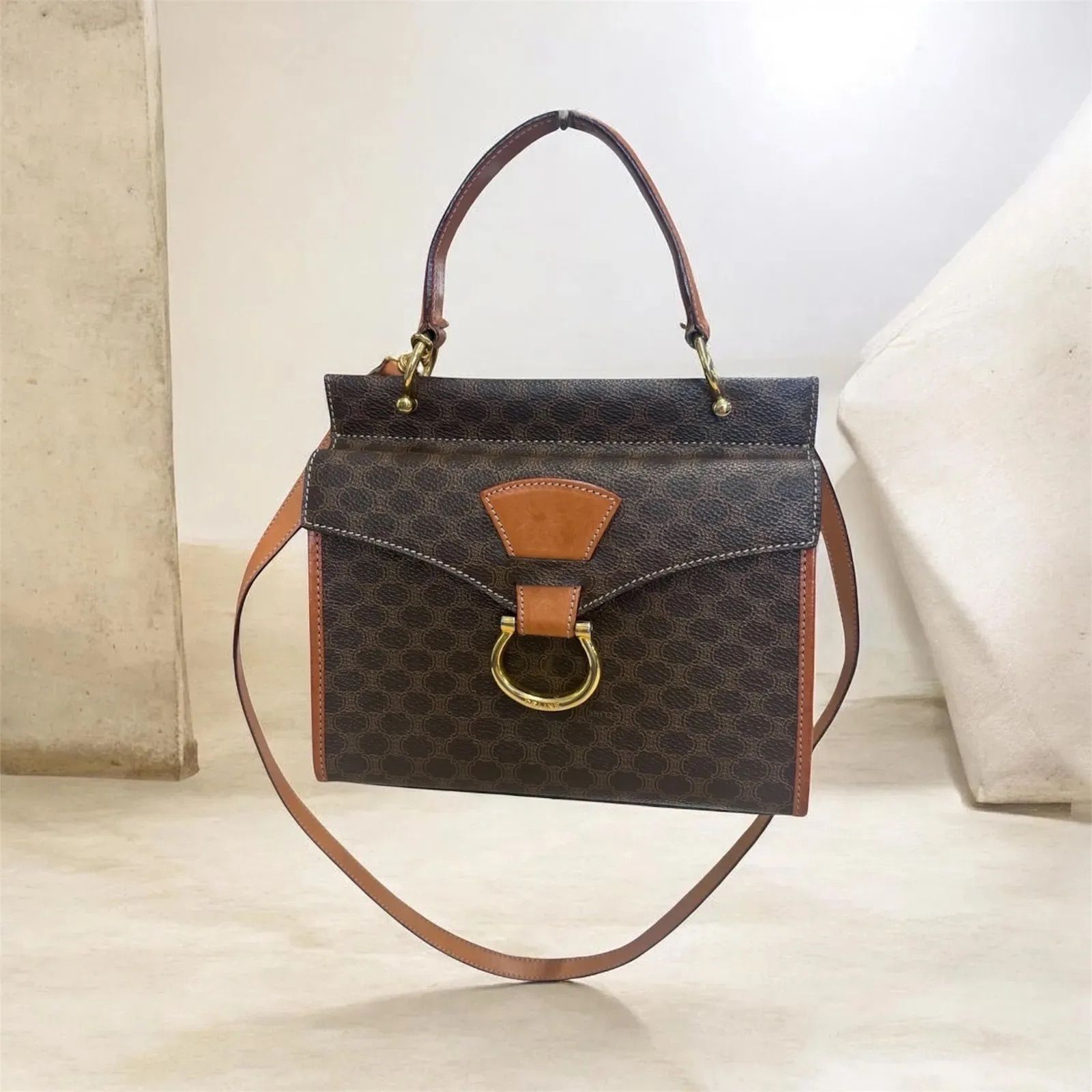 ASS CELINE マカダム　ハンドバッグ　PVCレザー　ハンドバッグ