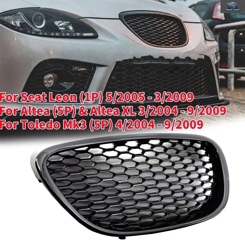 車のフロントバンパーグリル、フロントハニカムグリルメッシュシートレオン1P 2005-2009、アルテア5P XL、トレドMK3 5P 2004-2009