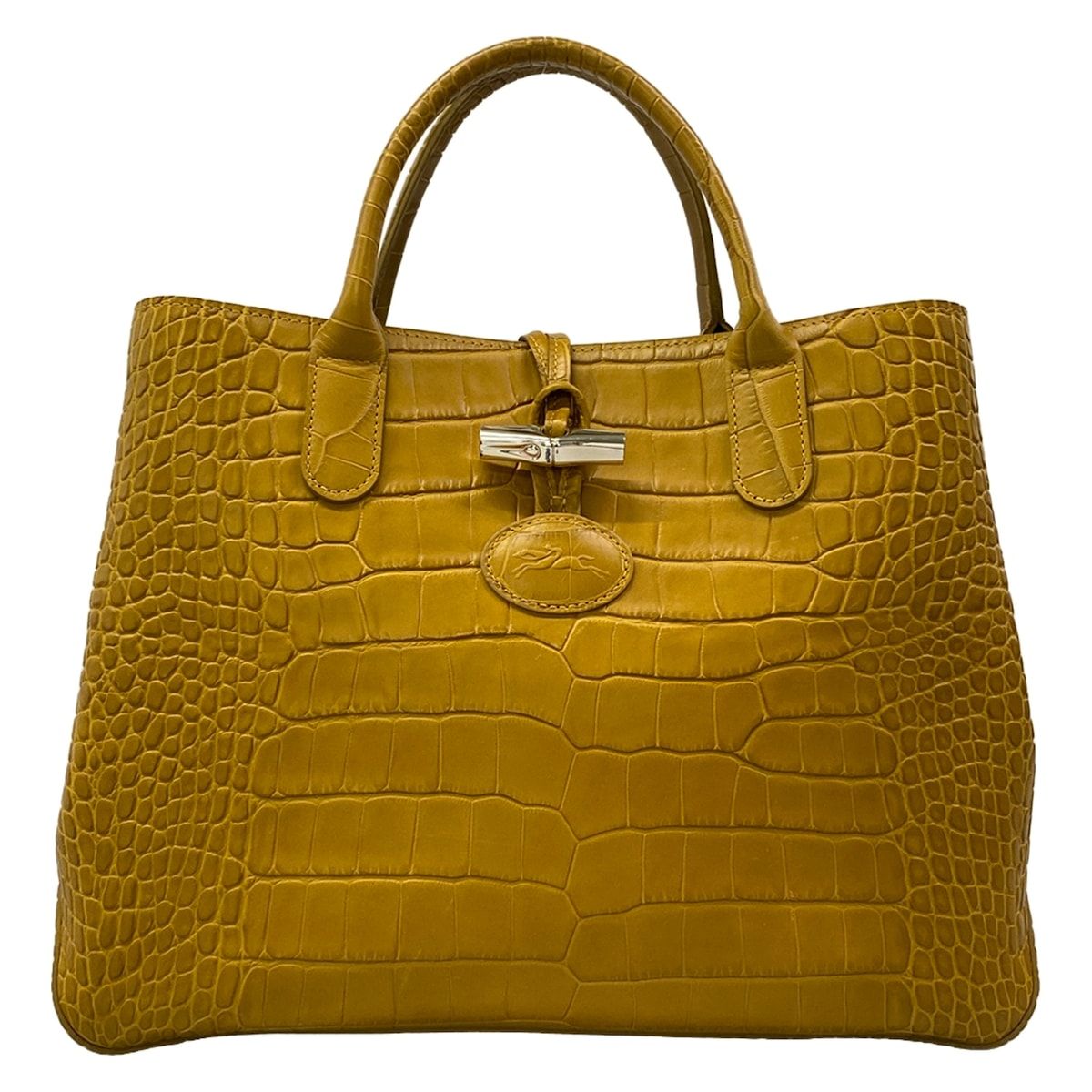 LONGCHAMP(ロンシャン) ハンドバッグ美品 ロゾ 1084729 マスタード クロコ型押し/トグル レザー