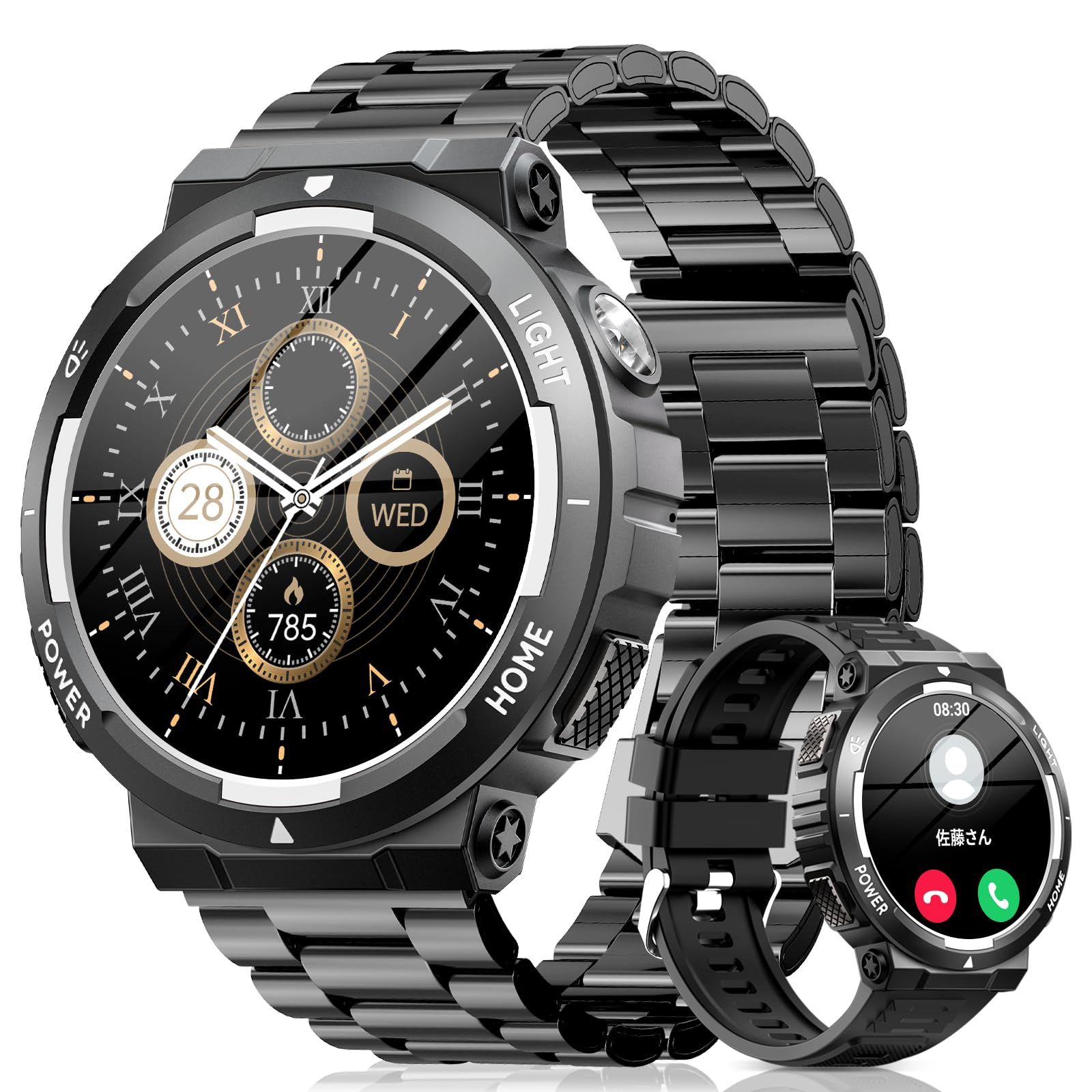 スマートウォッチ【2026新登場 軍用規格】1.53インチ大画面 Bluetooth通話 LINE/メッセージ通知 7-10日連続駆動 長持ちバッテリー 3ATM防水 外仕事 登山 耐衝撃 100種類運動モード GPS連動 300+文字盤 音声アシスタント 腕