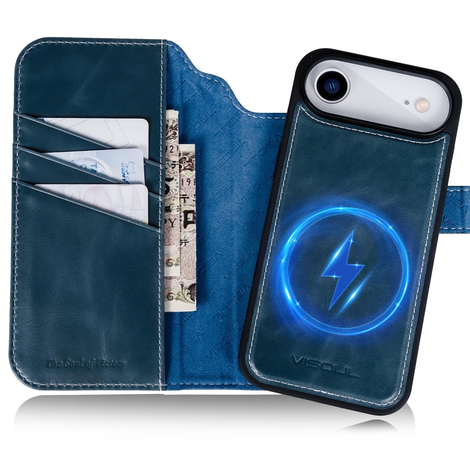 新品 VISOUL iPhone Air 対応 ケース 手帳型 本革 アイフォン エア 手帳型ケース MagSafe対応 スマホケース レザー カード収納 携帯カバー 横置きスタンド機能付き マグネット式 全面保護 柔軟なTPU素材 アイホン Air ブルー