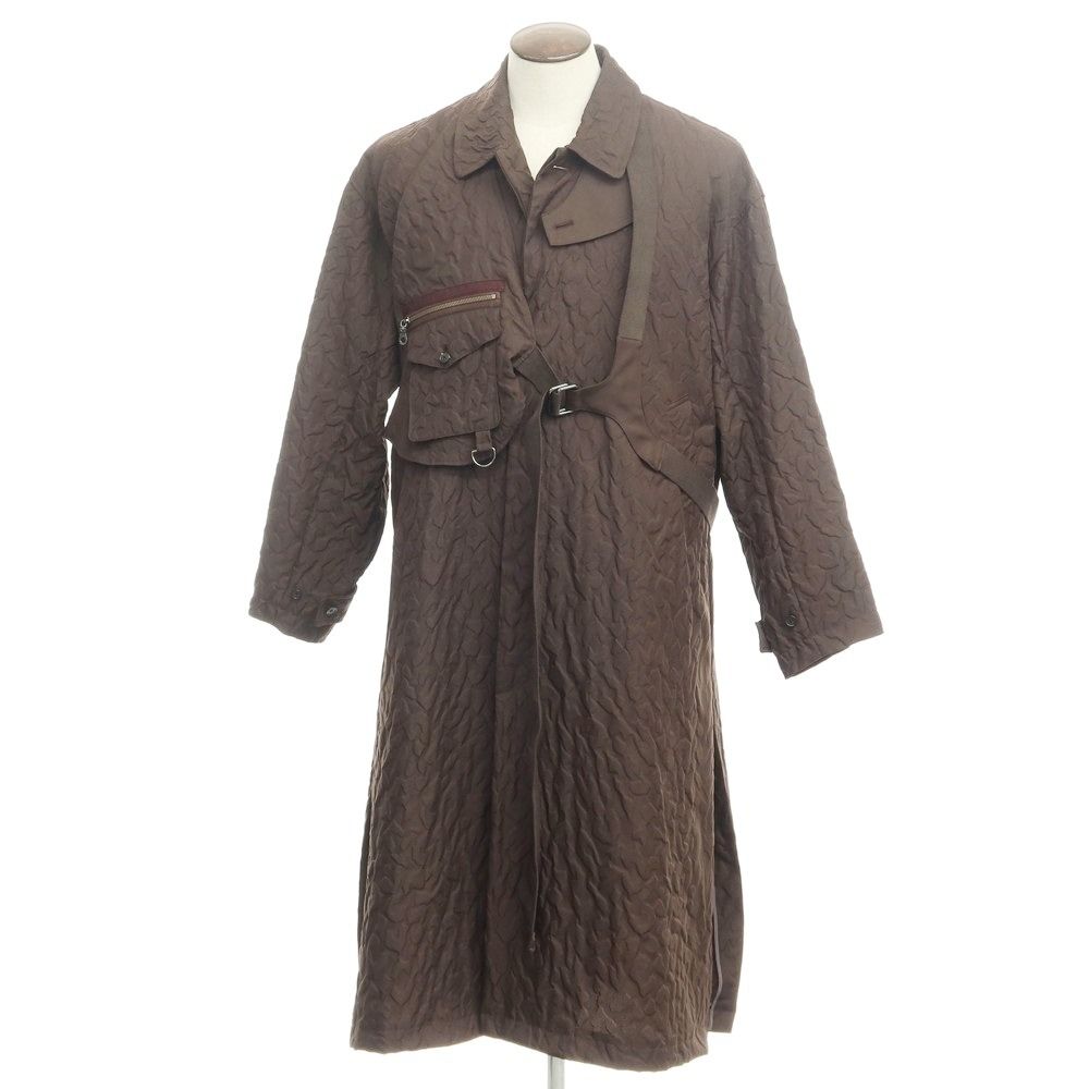 【中古】ペイズム PEISM 2022年春夏 エンボス加工 ポリエステル ステンカラーコート ダークブラウン【サイズ2】【メンズ】