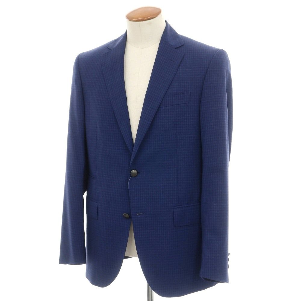 【中古】フェイ FAY Travel Jacket ウール系 チェック 2B テーラードジャケット ネイビー【サイズ48】【メンズ】