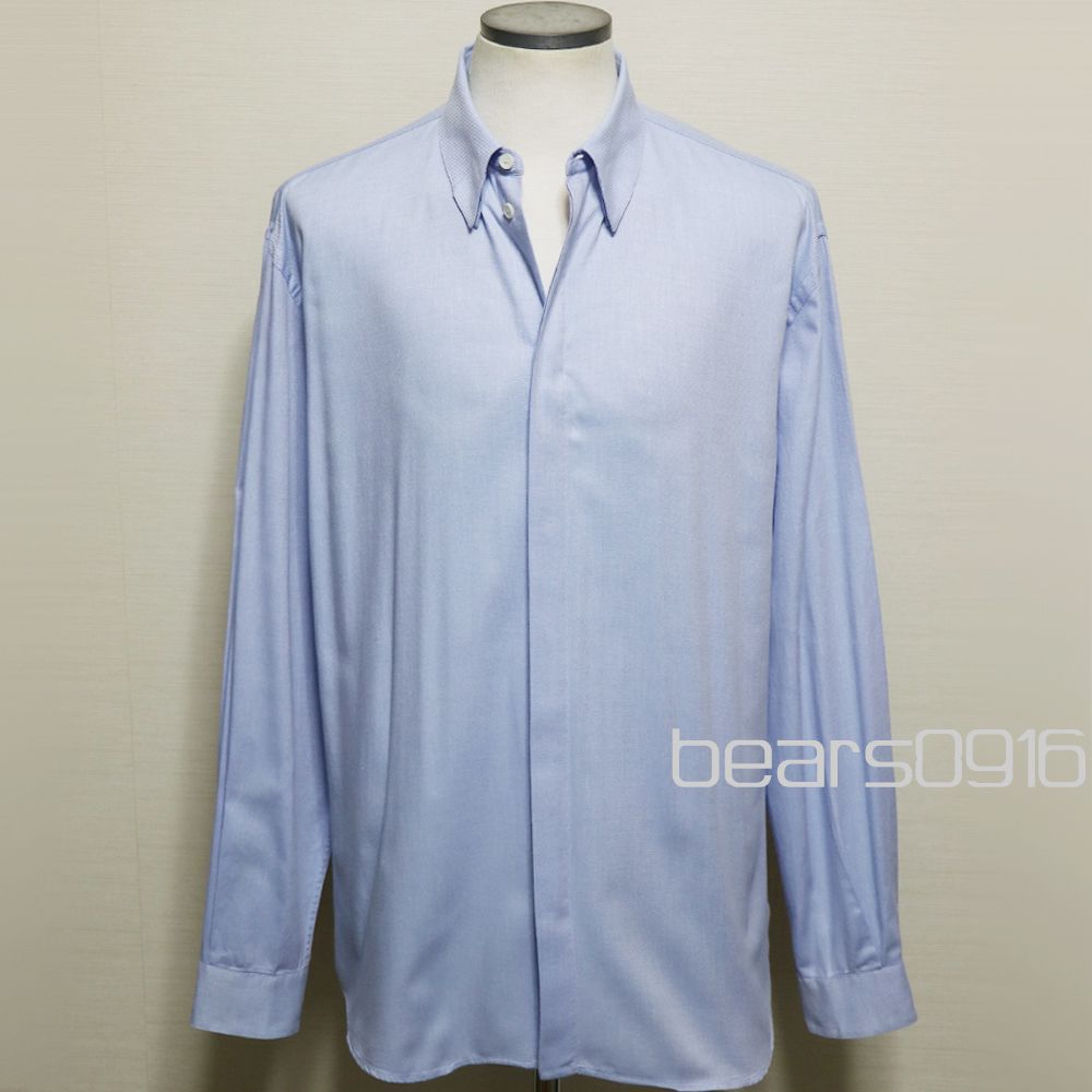 【ジャンニヴェルサーチ】シャツ メンズ 56 XL相当 美品 SAXブルー Gianni Versace イタリア製 比翼 二枚衿 ヴィンテージ 長袖 USED品