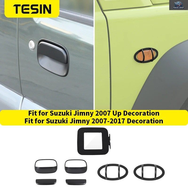 車のドアハンドルボウル装飾カバー、透明燃料タンクキャップ、ターンシグナルライトランプトリムカバー、ジムニー 2007-2017