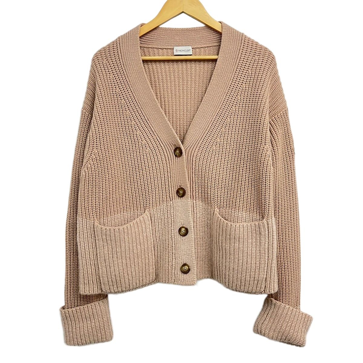 モンクレール カーディガン サイズXS レディース美品 CARDIGAN F20939872600 A9363 ライトピンク ツートンカラー/カシミヤ混/2020年