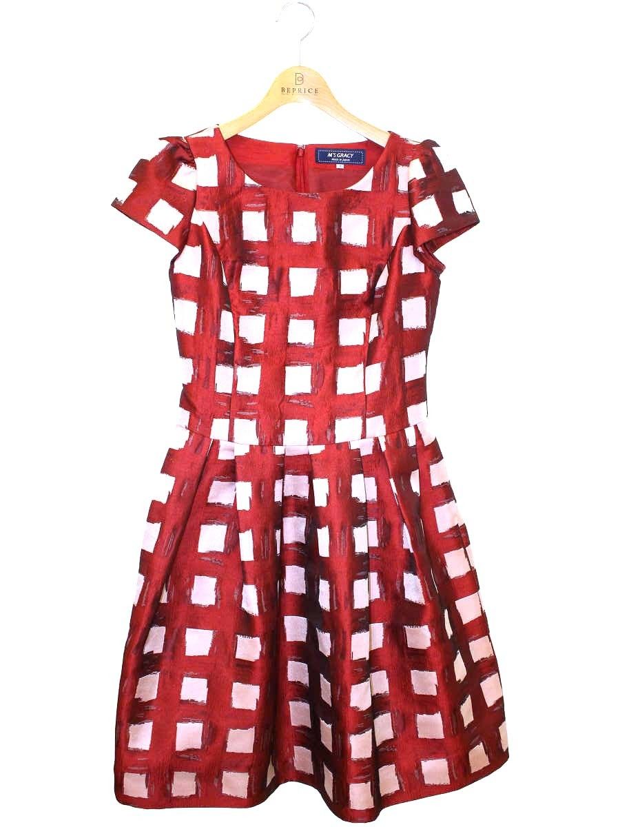 エムズグレイシー Check Jacquard Dress 811525 ワンピース 36 レッド チェック ITZ4HCQ6D5Z0