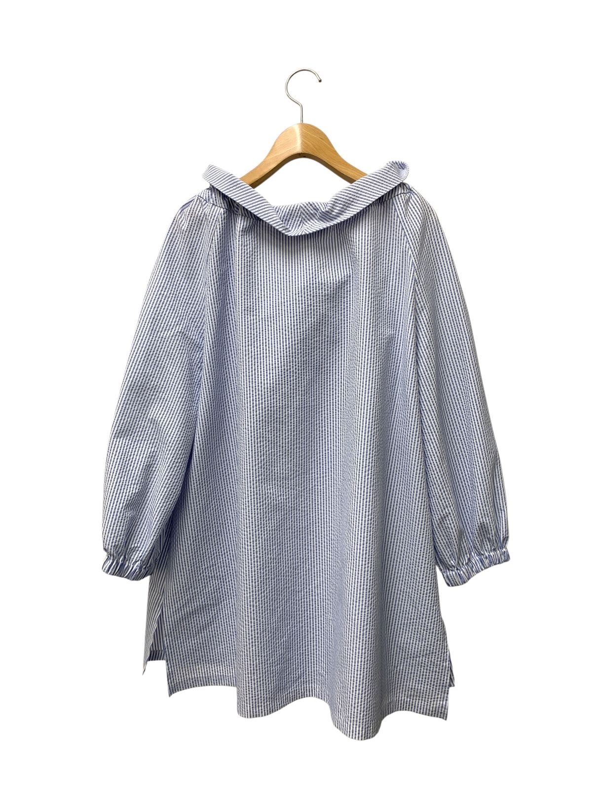 定価2.75万 エムズグレイシー 花びら襟ブラウス ストライプ フリルカラー L エムズグレイシー 花びら襟ブラウス 410302 42 ブルー ストライブ