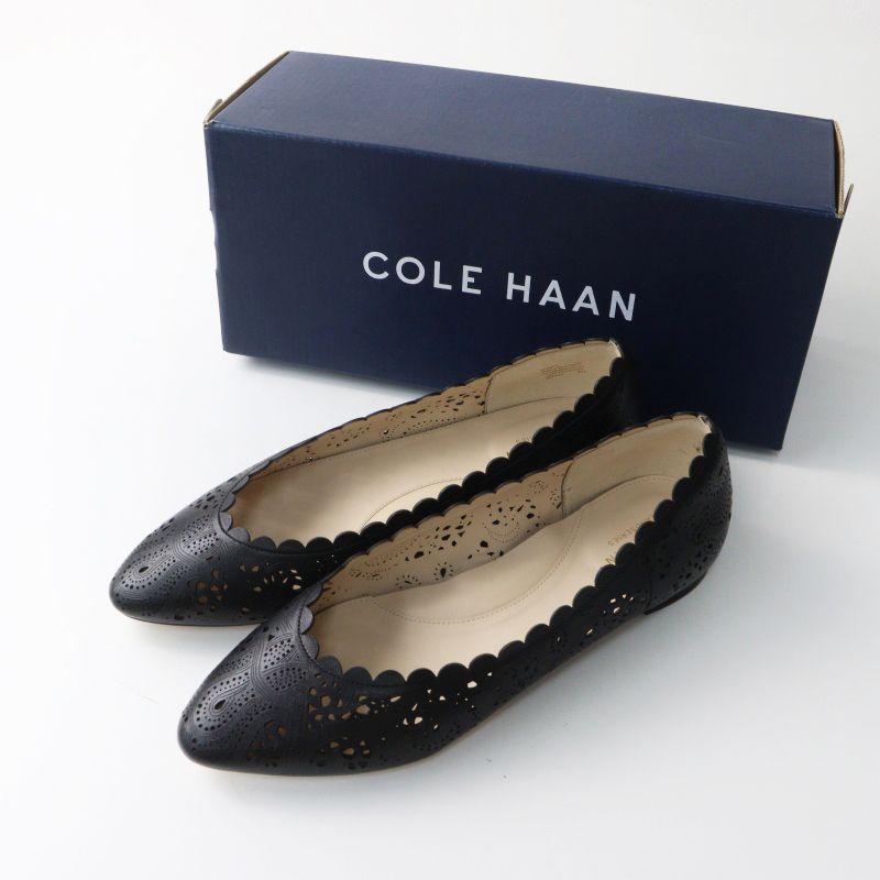 極美品 コールハーン COLE HAAN CALLIE FLAAT ケイリー フラット レザーカットワークフラットパンプス 7B/24cm 黒┃【2400015017907】