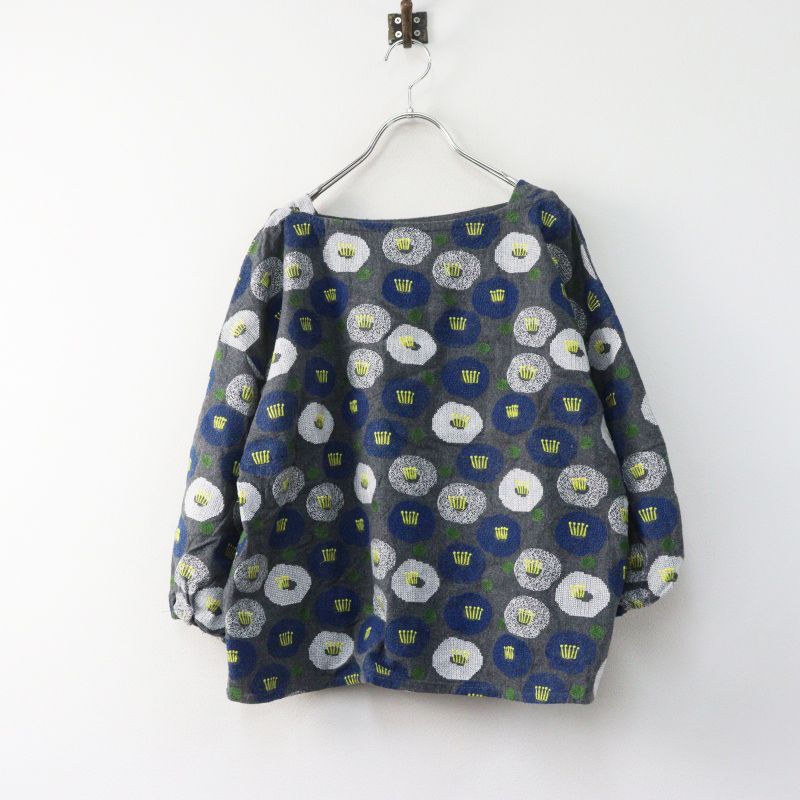 マーブルシュッド marble SUD EMB ツバキ 刺繍 パフスリーブブラウス