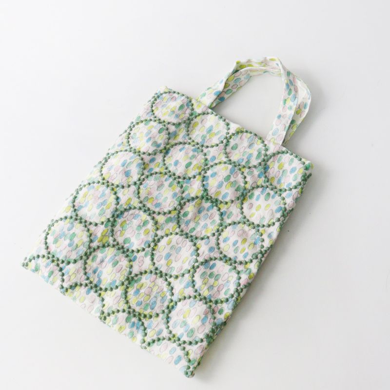 ミナペルホネン mina perhonen ほぼ日 jellybeans+tambourine 刺繍トートバッグ グリーン┃手提げ ハンドバッグ【2400015014876】