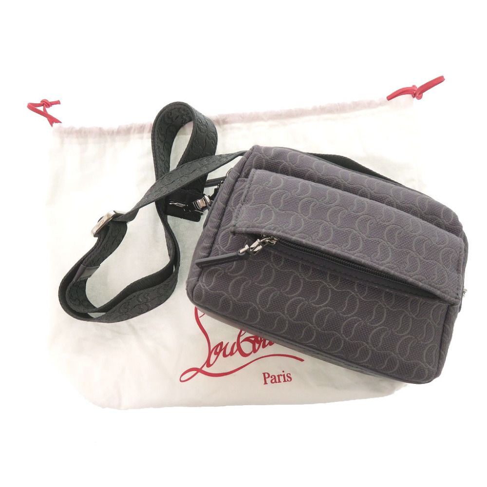 新品同様 クリスチャンルブタン ZIP N FLAP キャンバス レザー グレー