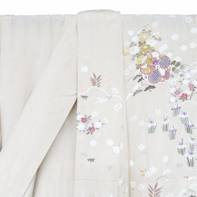 夏物 夏着物 訪問着 着物 中古 正絹 フォーマル 金駒刺繍 花の図