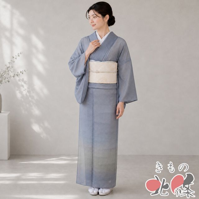 夏物 付け下げ 付下げ 訪問着 着物 中古 正絹 フォーマル 紋紗 暈し 鼠色 身丈166.5cm 裄66cm L トール きもの北條 A1380-19