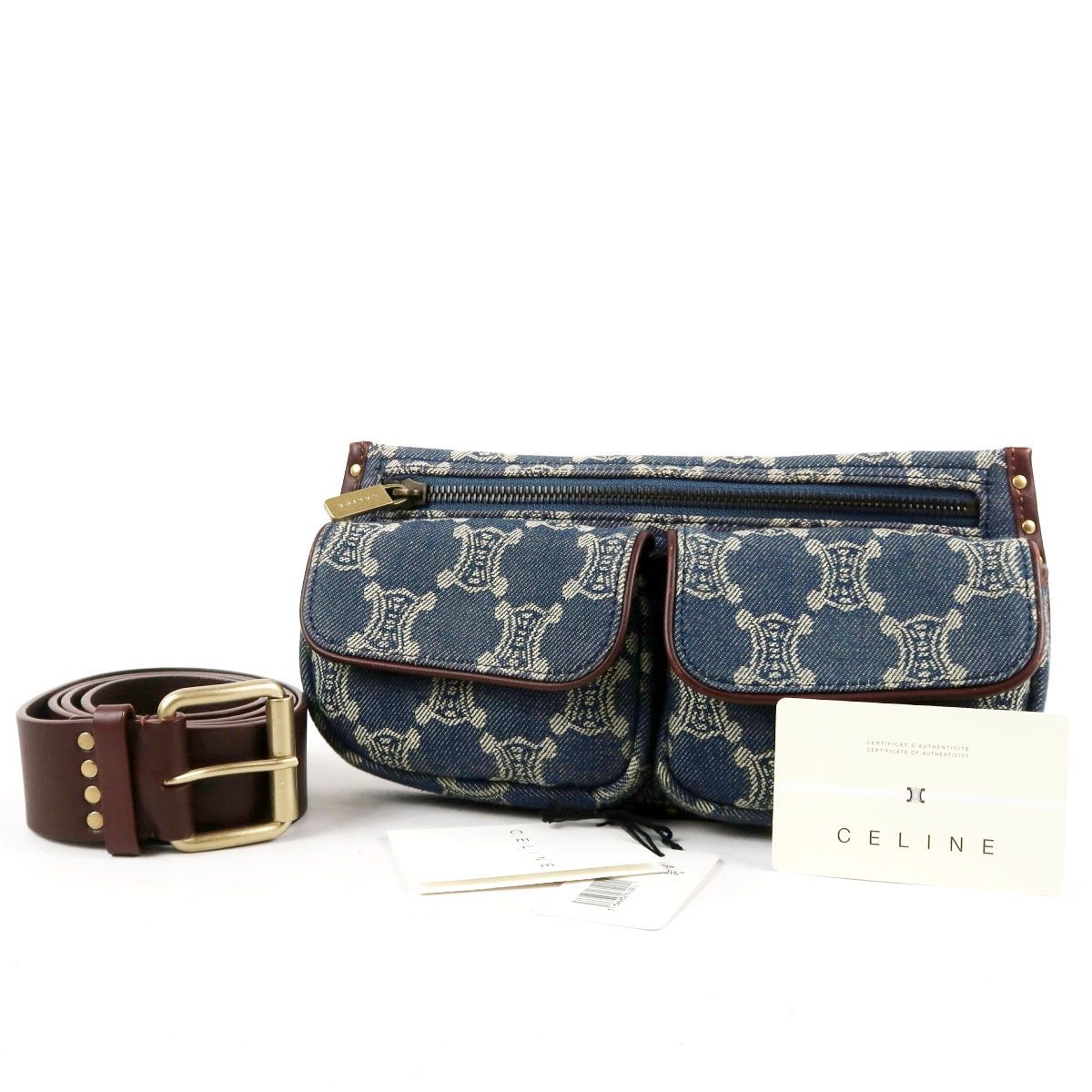 【超美品】CELINE セリーヌ ヴギー ウエストポーチ バッグ デニム 小物入れ ブルー系 ブランド鞄【UU96】