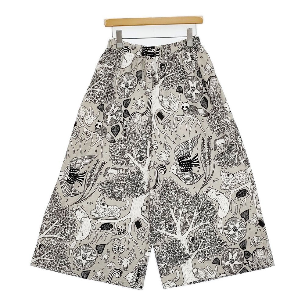 marble sud 新品 金子みすゞコラボ 私と小鳥と鈴と ハカマパンツ ワイド イージー パンツ グレー ホワイト レディース マーブルシュッド【中古】6-0603G♪