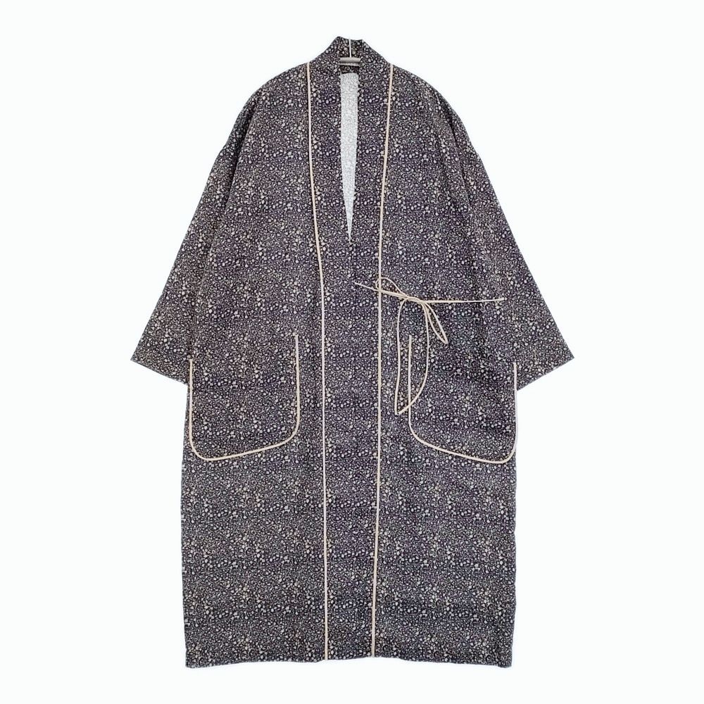 TOWAVASE リネン 小花柄 ガウン ローブ 24-0005A コート ネイビー ベージュ レディース トワヴァーズ【中古】6-0603M♪