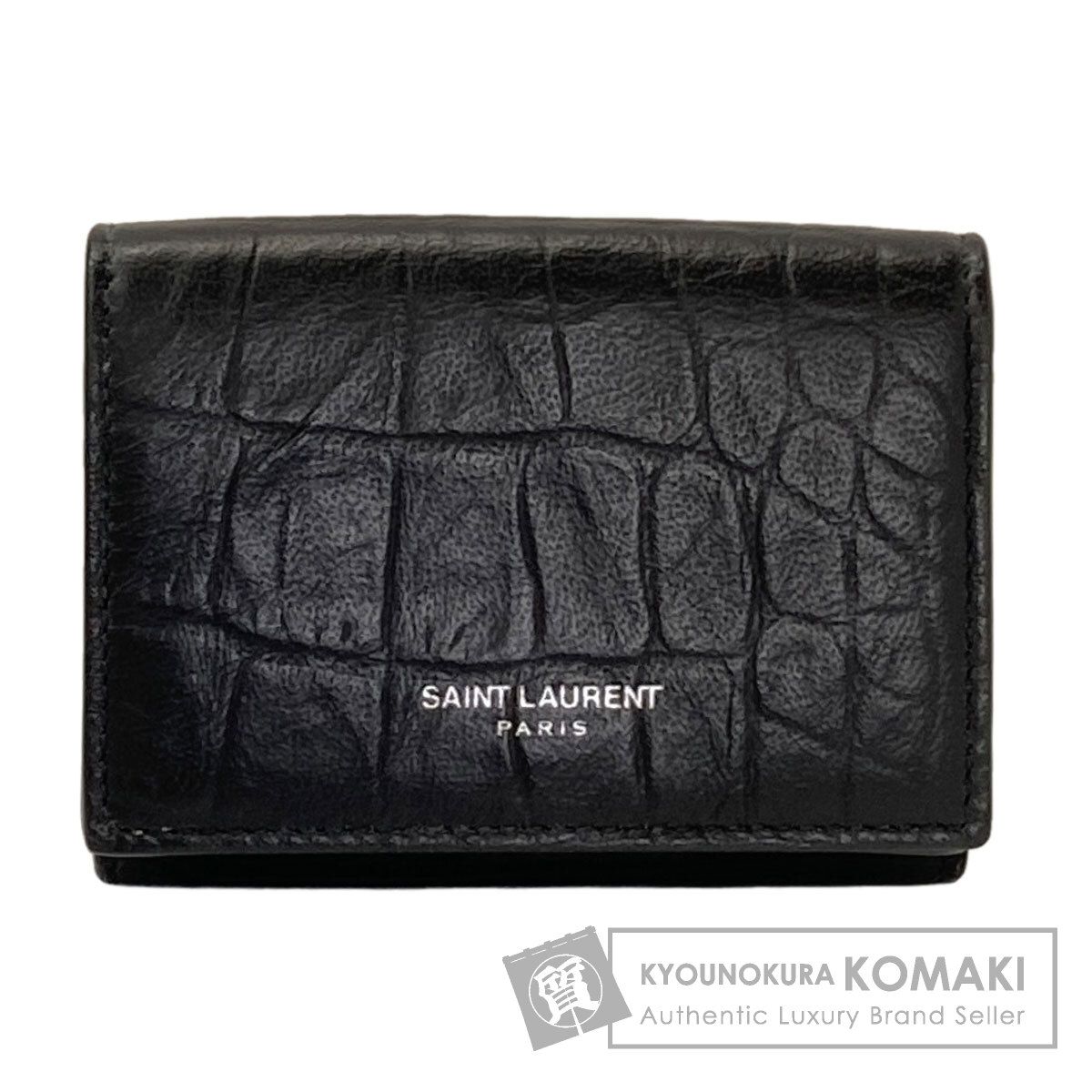 SAINT LAURENT サンローラン 型押し ロゴ 二つ折り財布（小銭入れあり） レザー レディース [中古]